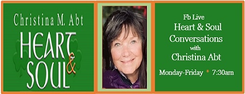 Green banner promoting Heart & Soul Conversations with Christina Abt and Music Monday