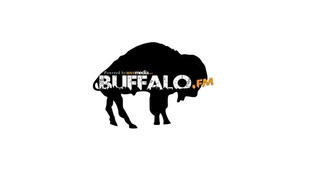 Black buffalo silhouette with the text “BUFFALO.FM” and “Powered by WNYmedia.”