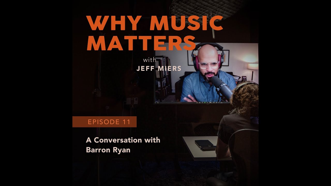 Podcast graphic reading “Why Music Matters” with a host speaking into a microphone.