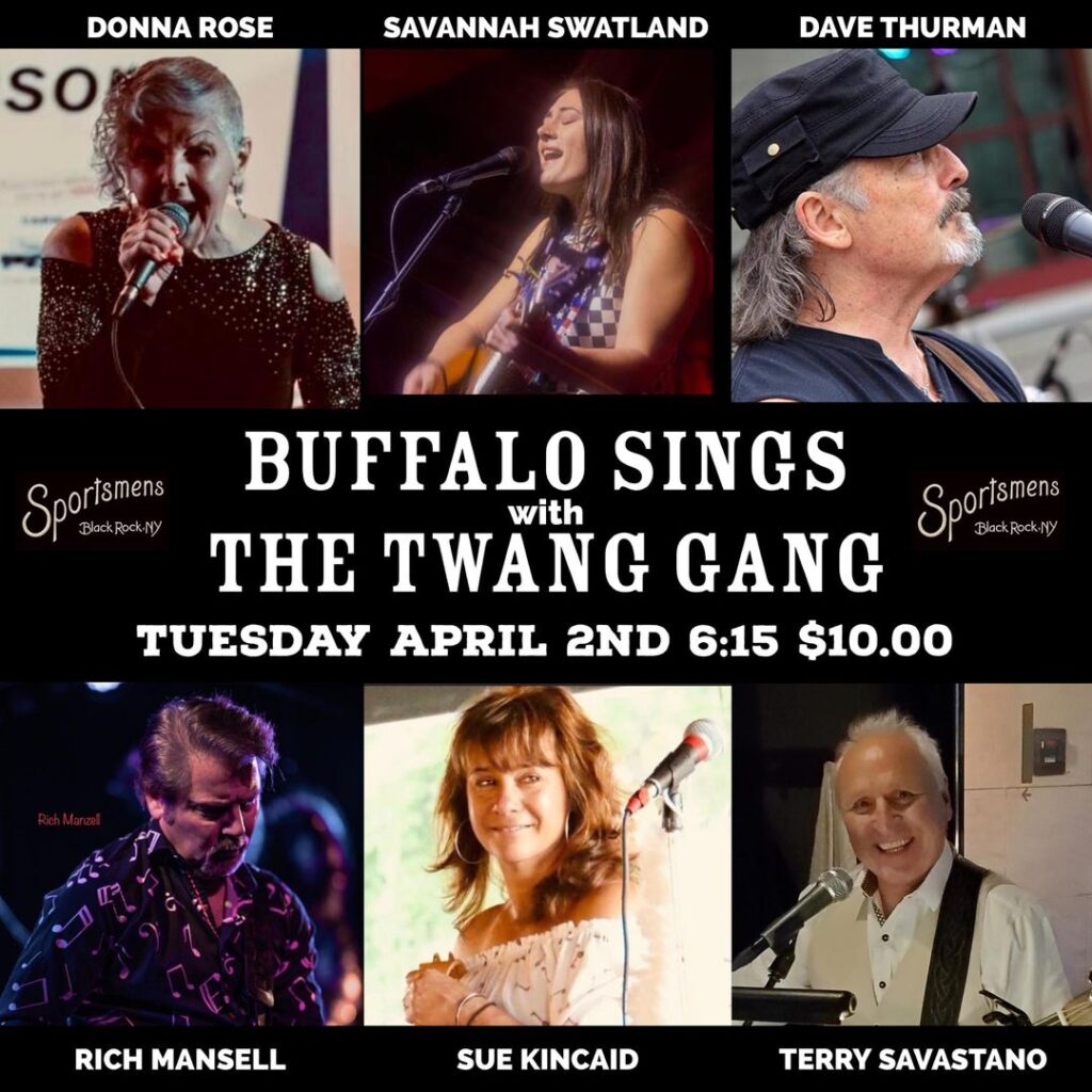 The Twang Gang is mixing things up! If you haven't been to the Sportsmens Tavern in a while, Tuesdays are a good day to start!

THE NEW FORMAT STARTS THIS WEEK!!
BUFFALO SINGS WITH THE TWANG GANG!!
6 AMAZING GUESTS!!
TONIGHT AT 6:15!!  $10 AT THE DOOR 
ITS ALSO 
Sportsmens Americana Music Foundation NIGHT!!
MEMBERS GET IN FREE!!